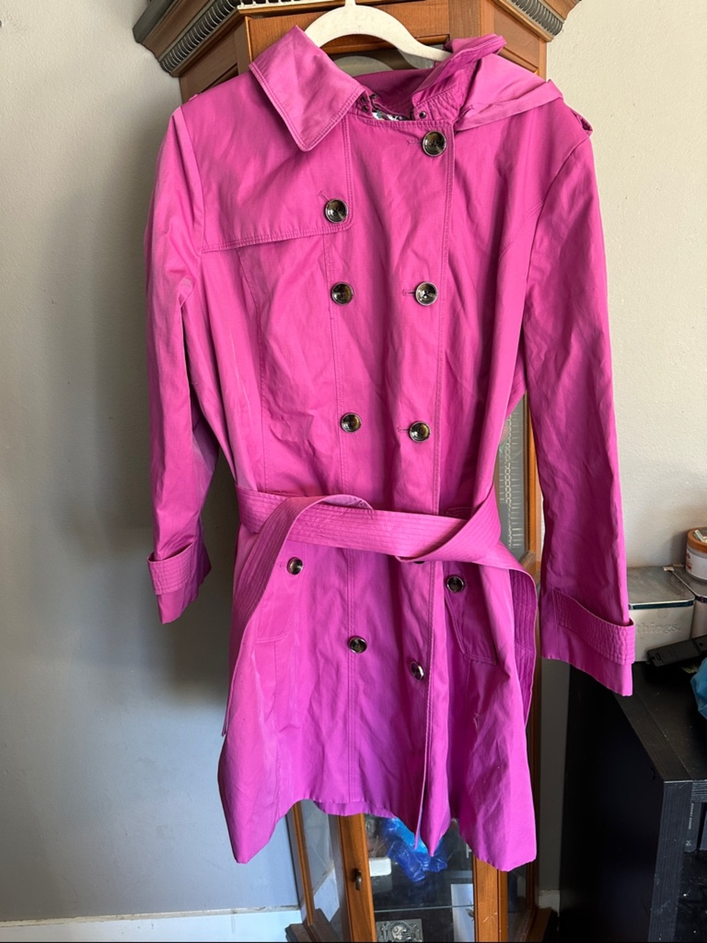 London Fog Bright Pink Double-Breasted Trench Coat with Belt